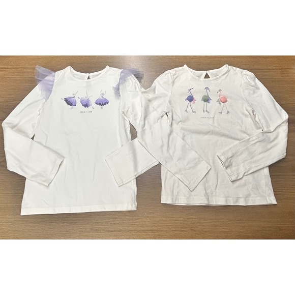Janie and Jack Girls Size 8 Long Sleeve Graphic Tee Bundle Ballerina Flamingo - Picture 1 of 15